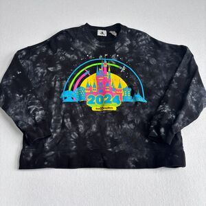 Walt Disney World 2024 Sweatshirt Women’s Small Black Tie Dye Castle Buzz Crew
